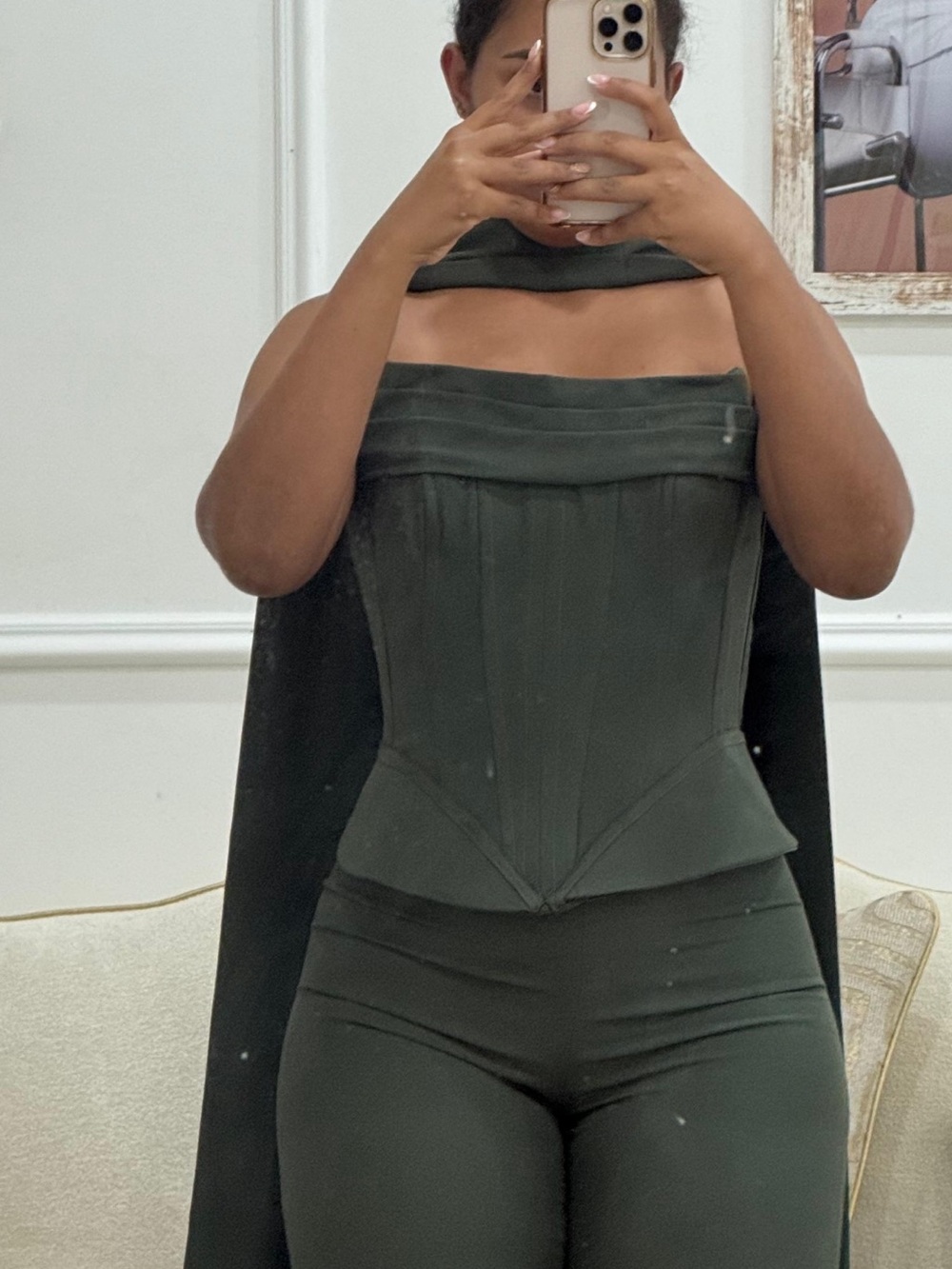 Olive Green Structured Corset Jumpsuit